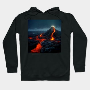 Volcano after eruption with lava flowing down across the landscape. Hoodie